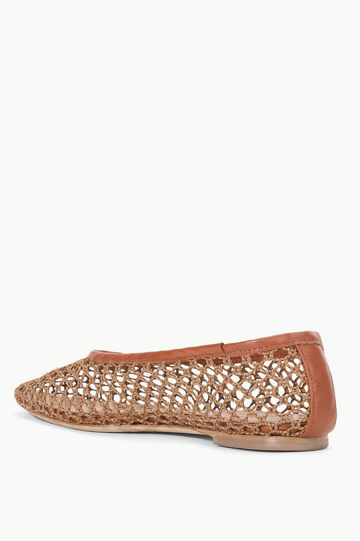 Image of Staud Alba ballet flat in tan netting