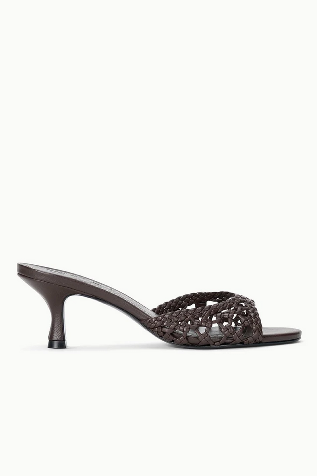 brown sandal with open-toe design on a white background