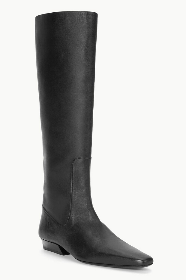 Black knee-high boot on a white background