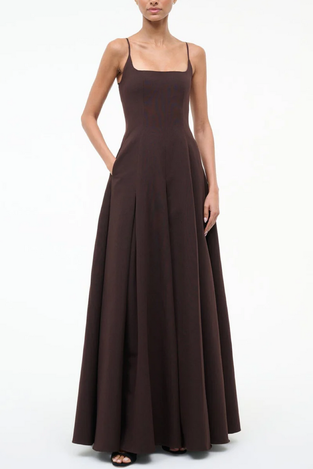Brown evening gown on a white background