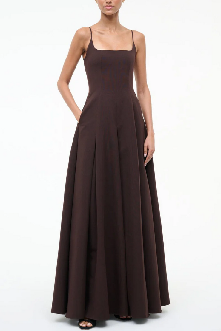 Brown evening gown on a white background