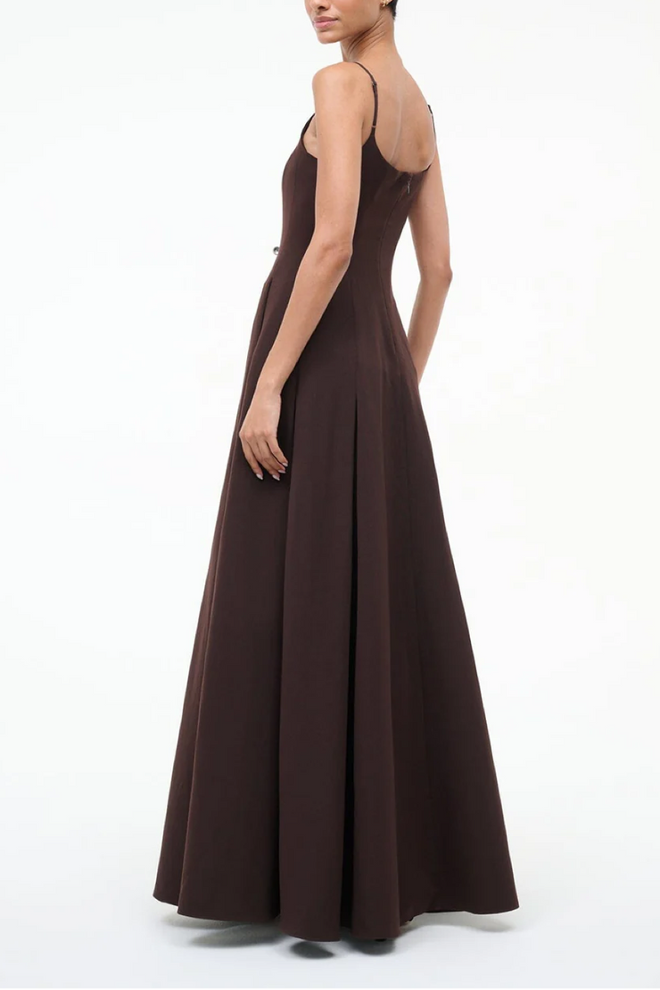 Brown evening gown on a white background