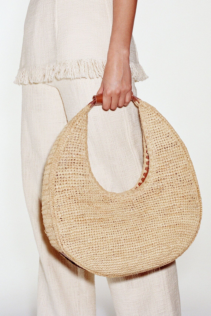 Image of Staud large moon raffia tote in natural