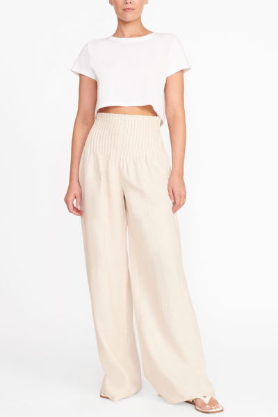 Image of model wearing Staud Modena pant in natural