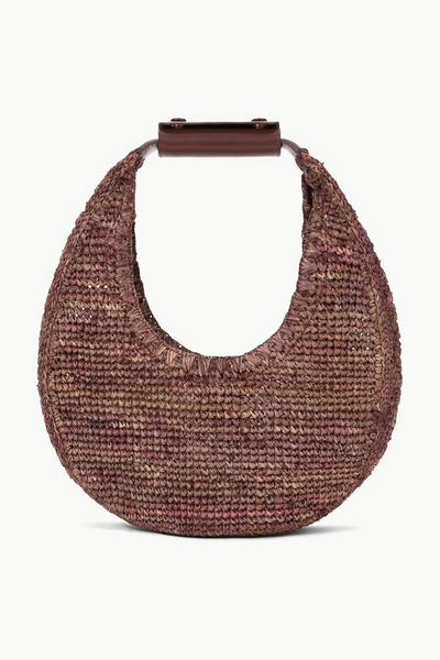 Image of Staud Raffia moon tote in mahogany