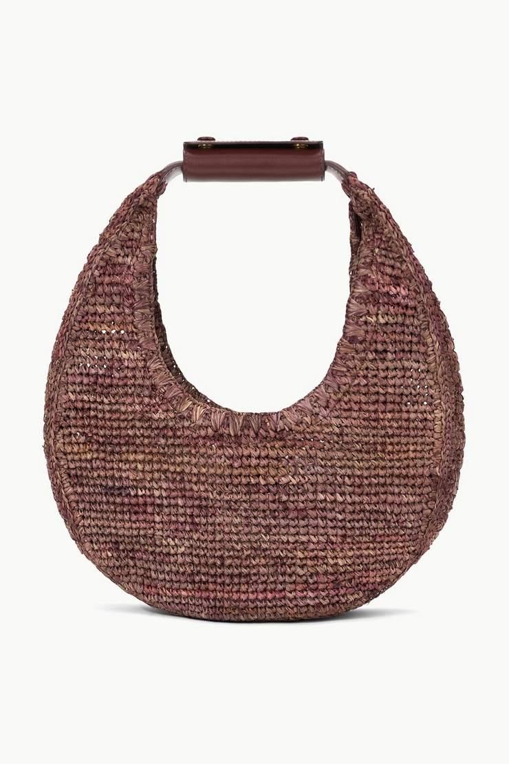 Image of Staud Raffia moon tote in mahogany