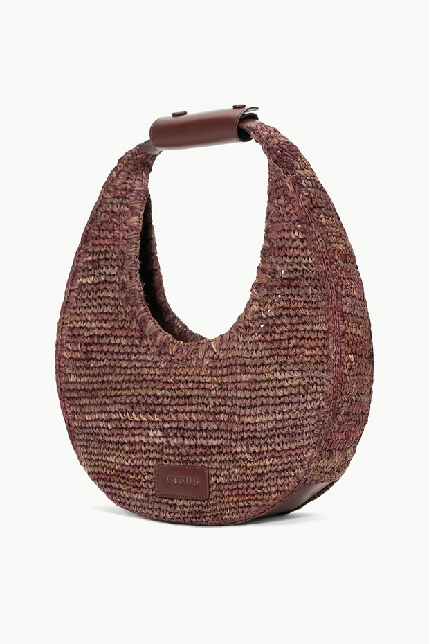 Image of Staud Raffia moon tote in mahogany