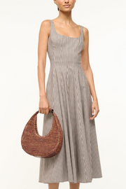 Image of Staud Raffia moon tote in mahogany