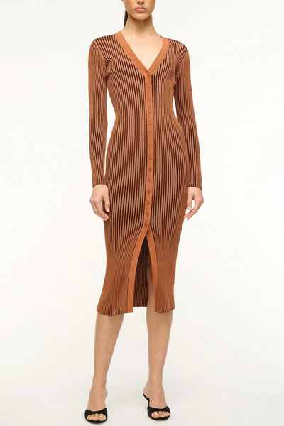 Image of Staud Shoko sweater dress in tan/black