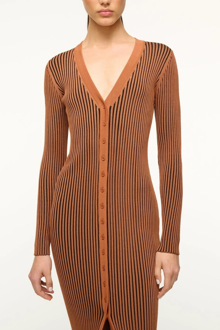 Image of Staud Shoko sweater dress in tan/black