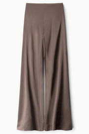 Silk truffle colored wide-leg pants on a white background