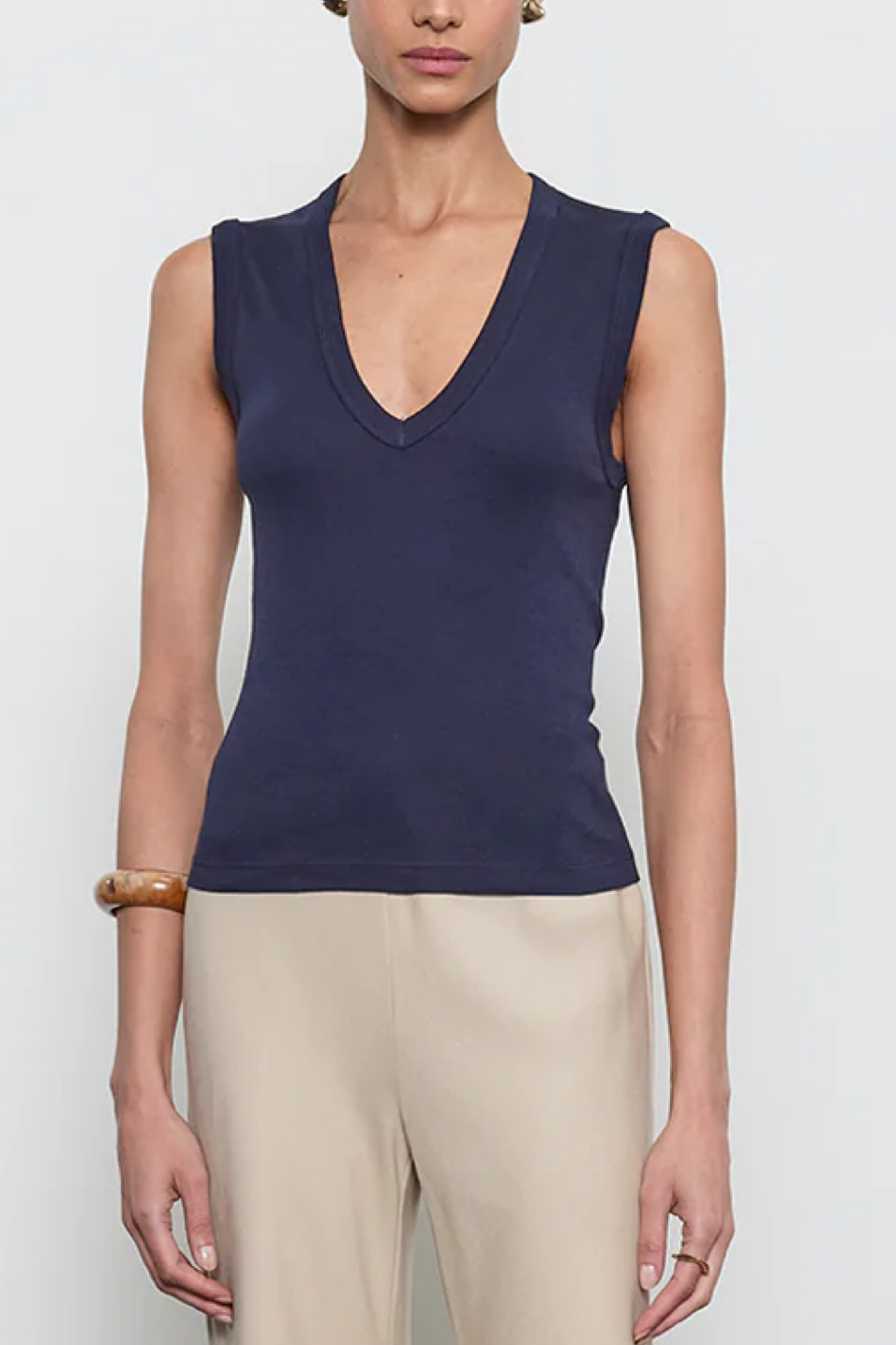 dark navy sleeveless v neck tank 