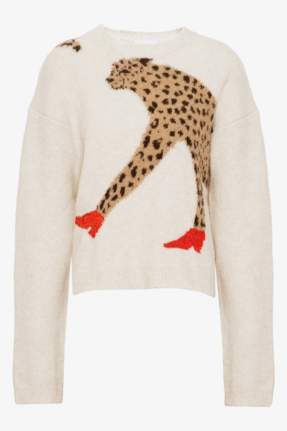 Bone sweater with a cheetah design on a white background