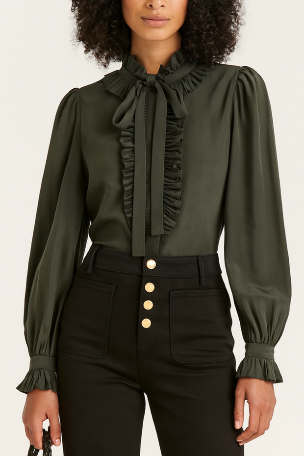 Catroux Silk Long Sleeve Button Front Blouse