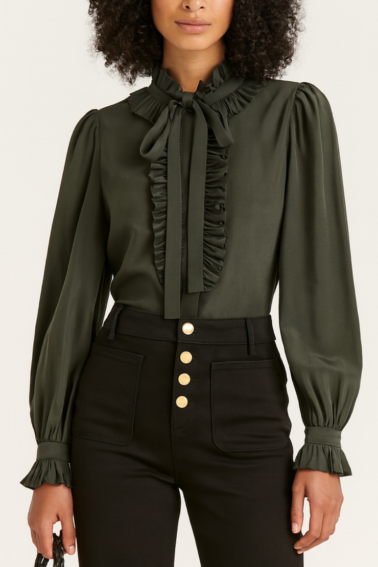 Catroux Silk Long Sleeve Button Front Blouse