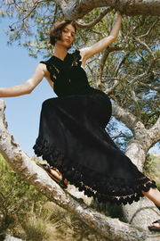 Image of model wearing Ulla Johnson Fiora dress in noir