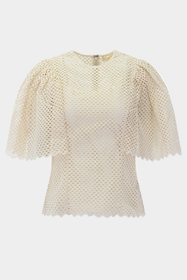 mesh open holed top with butterfly sleeves