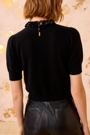 Liv Embroidered Cashmere Short Sleeve Knit