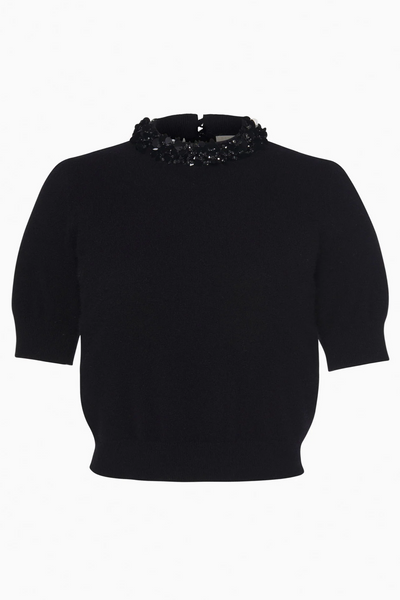 Liv Embroidered Cashmere Short Sleeve Knit