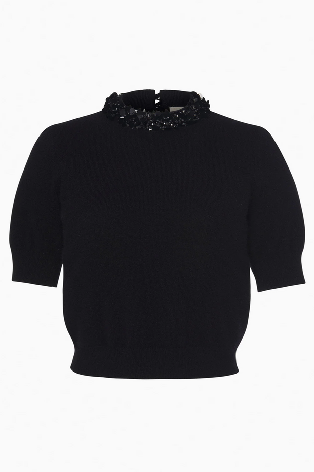 Liv Embroidered Cashmere Short Sleeve Knit