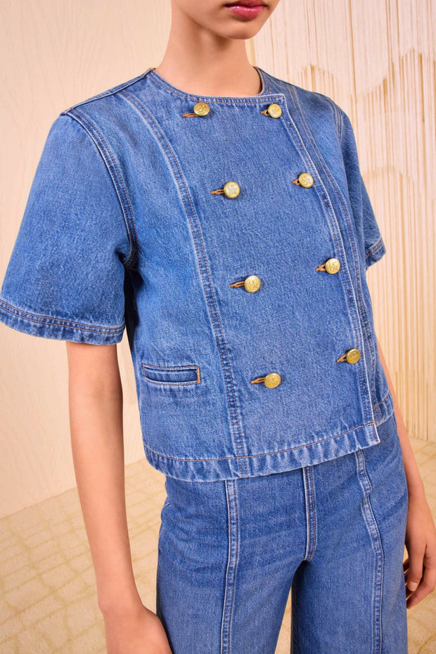 Image of model wearing the Ulla Johnson Serge Short Sleeve Jacket front view