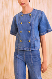 Image of model wearing the Ulla Johnson Serge Short Sleeve Jacket front view