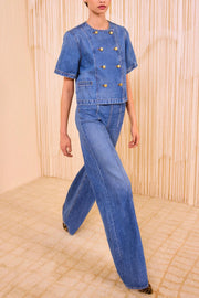 Image of model wearing the Ulla Johnson Serge Short Sleeve Jacket front view