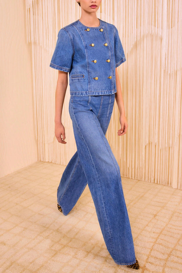 Image of model wearing the Ulla Johnson Serge Short Sleeve Jacket front view