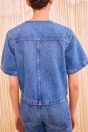 Image of model wearing the Ulla Johnson Serge Short Sleeve Jacket back view