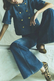 Image of model wearing the Ulla Johnson Serge Short Sleeve Jacket