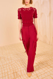 Image of model wearing the Ulla Johnson Stella Short Sleeve Knit Top front view