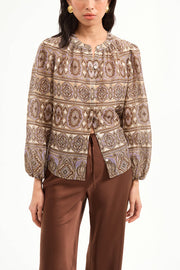 Image of model wearing the Veronica Beard Ashlynn Top front view