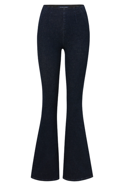 Oxford wash flared jeans on a white background