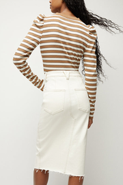 Image of model wearing Veronica Beard Breves midi skirt in ecru