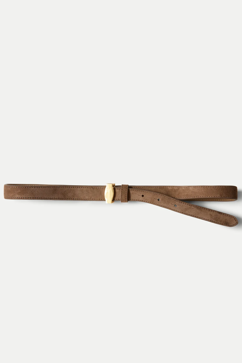 Bark suede belt with a gold buckle on a white background