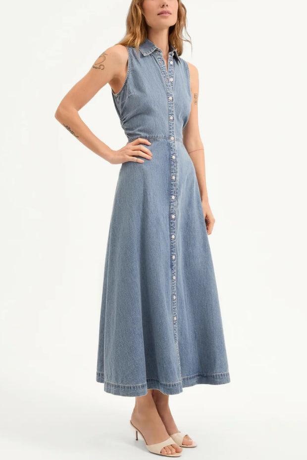 Image of model wearing the Veronica Beard Fuller Midi Dress front view