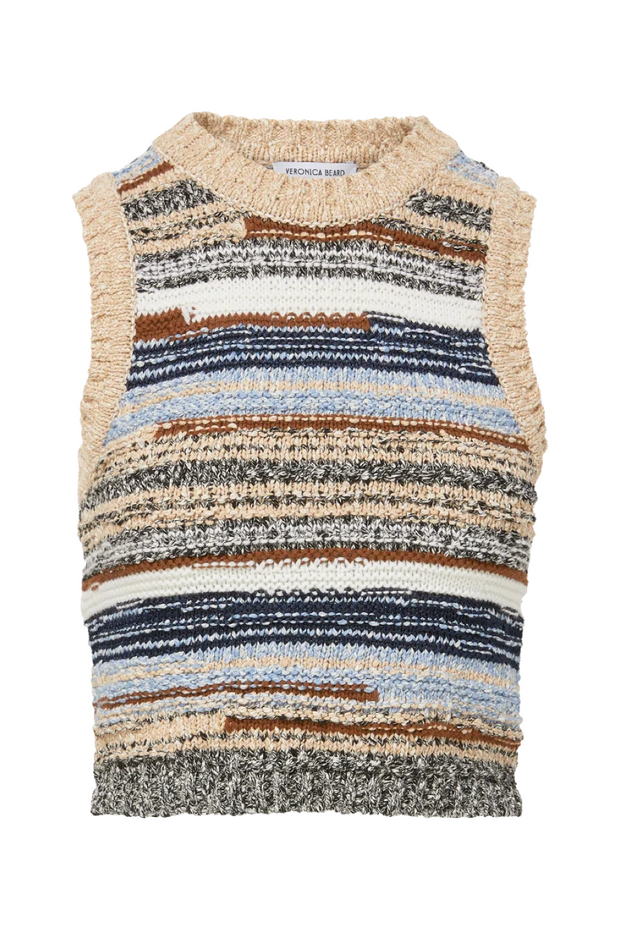 Multicolored striped sleeveless sweater on a white background