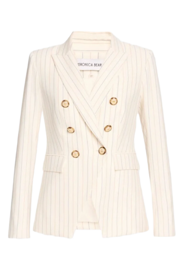 Image of Veronica Beard Miller Dickey Jacket in white dove multi stripe