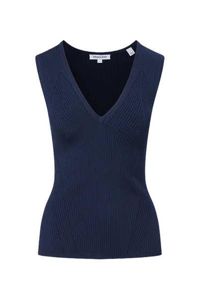 Navy blue sleeveless top on a white background