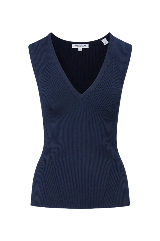 Navy blue sleeveless top on a white background