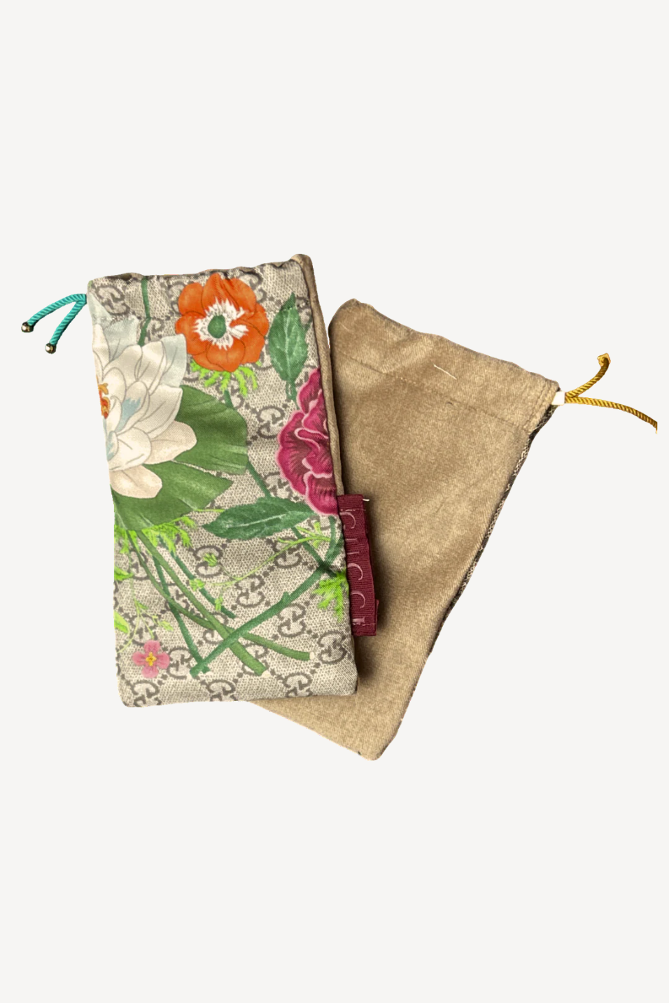 Floral-patterned pouch on a white background