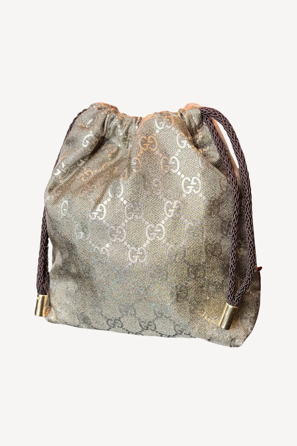 Drawstring bag with Gucci logo on a white background