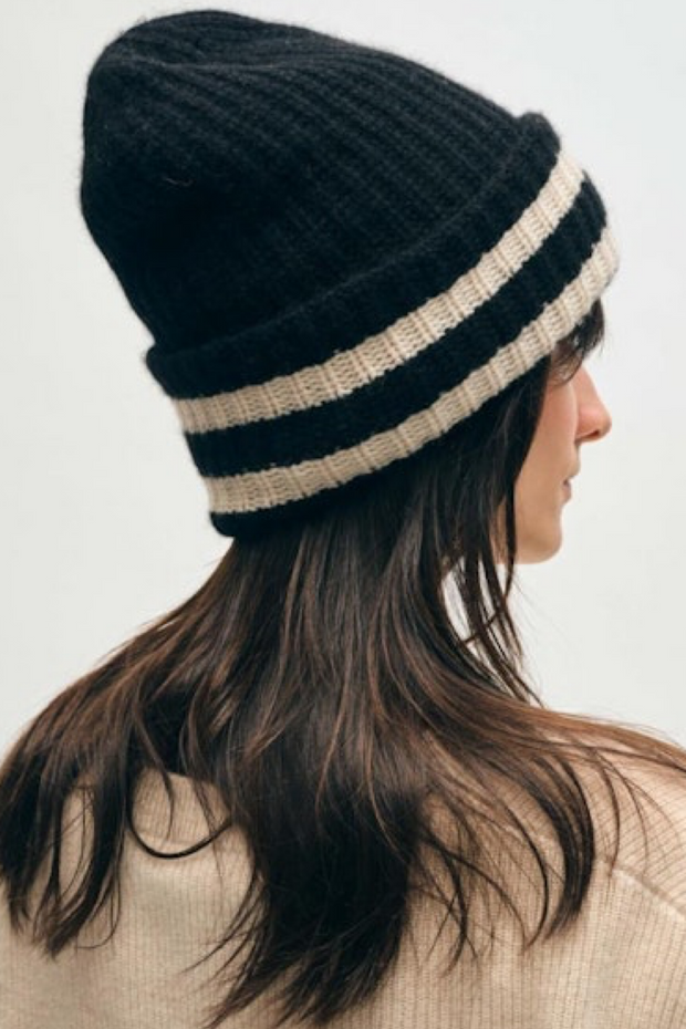 Image of White + Warren cashmere luxe beanie in black and natural