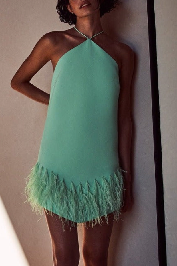 Image of model wearing Alexis Bristal dress in jade