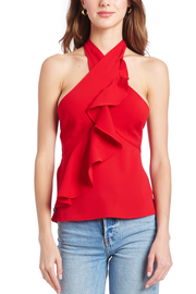 Image of model wearing Amanda Uprichard Cabo top in scarlet