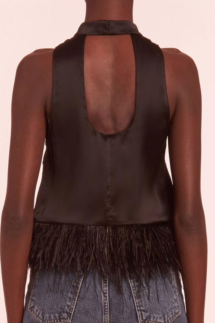 Image of model wearing Amanda Uprichard Delfina top in black