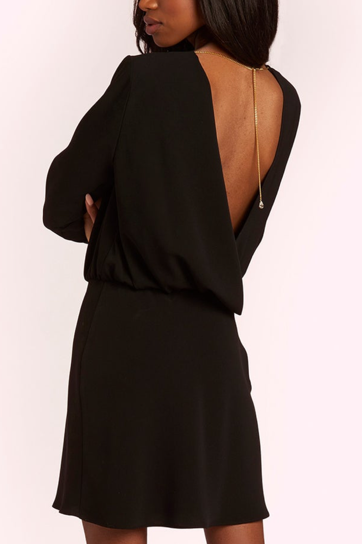 Image of model wearing Amanda Uprichard Phebes dress in black