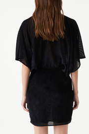 Image of model wearing Iro Zely dress in black stripe