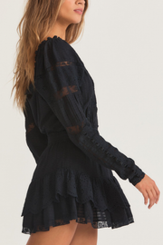 Image of model wearing Loveshackfancy Sanaya dress in black