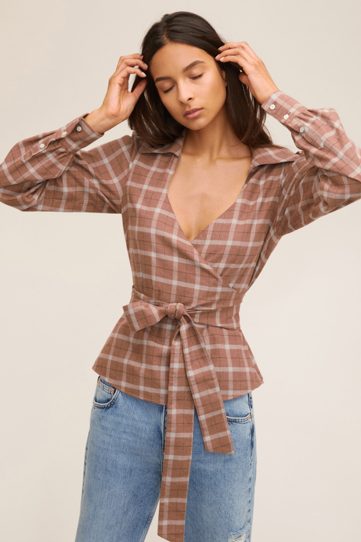 Image of model wearing Marissa Webb Mia Lightweight Flannel Top
